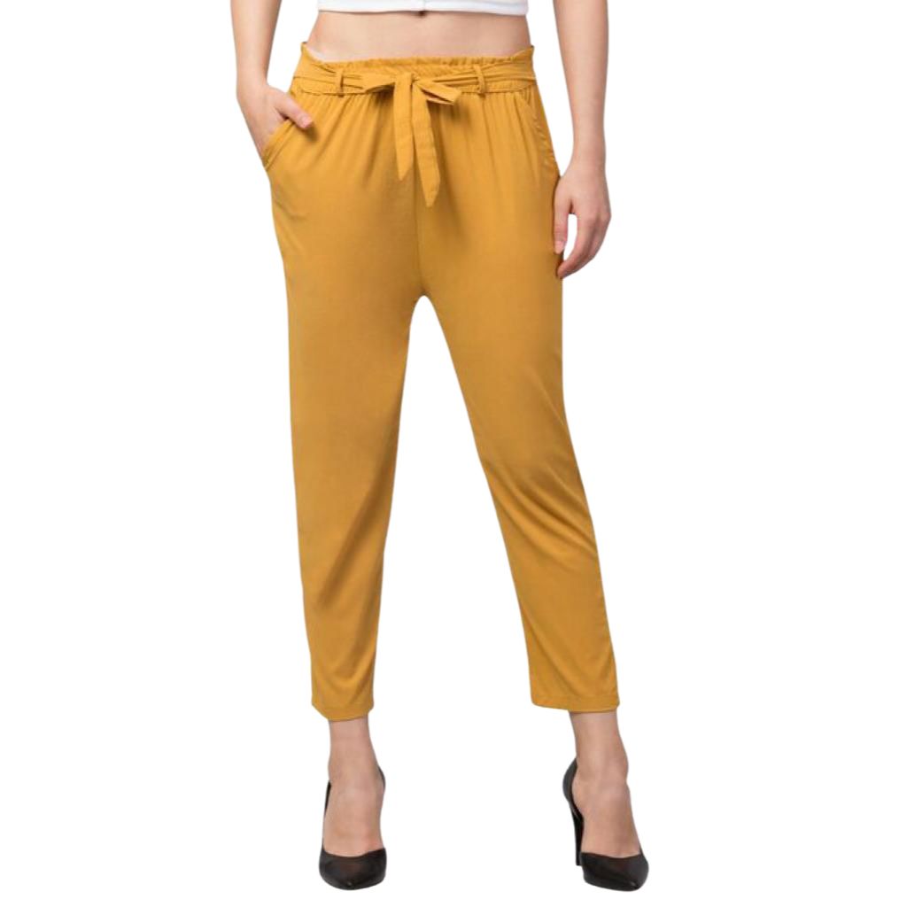 Trendy Daily Wear Elasticated Pants For Women - 26" Inch / Yellow - Shopaholics