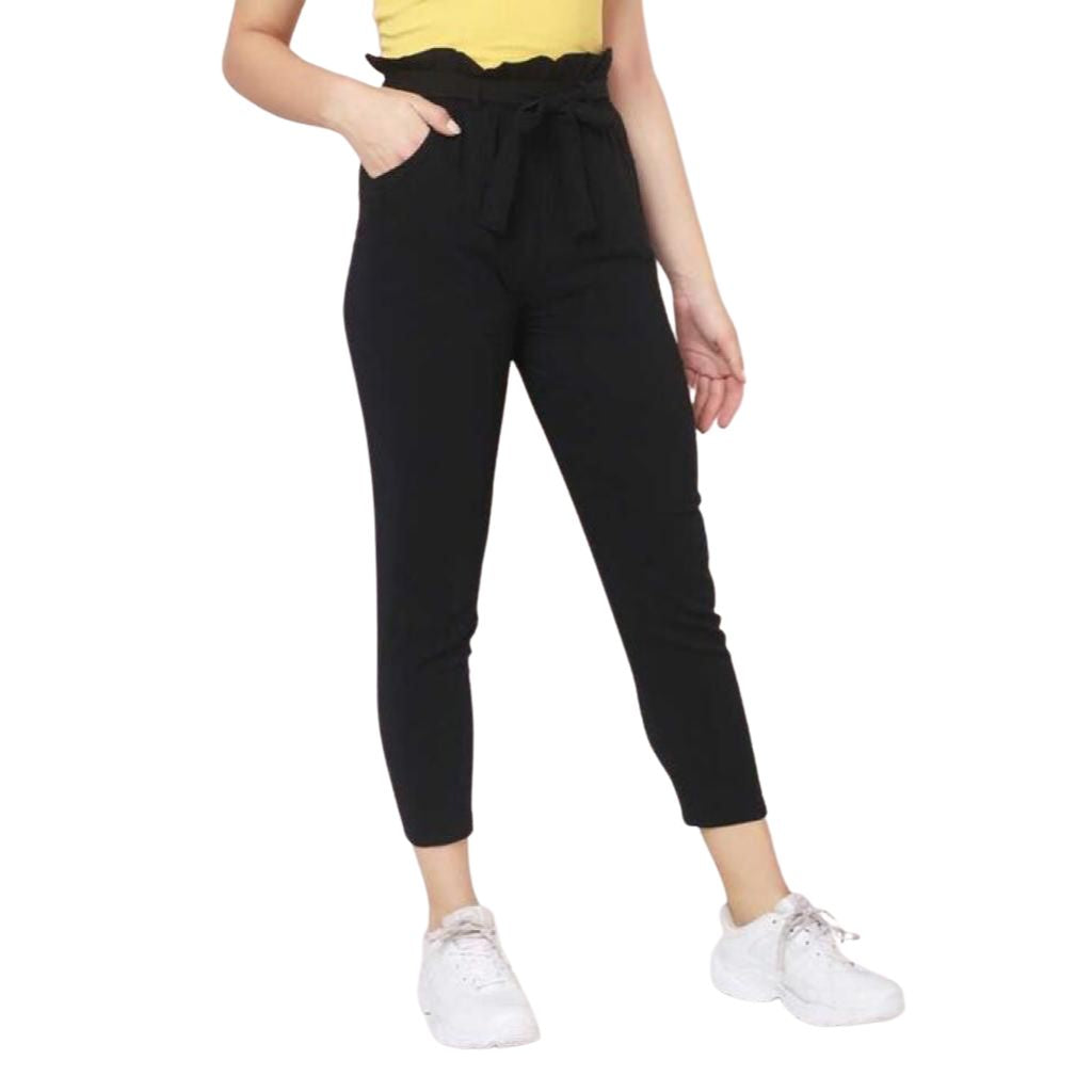 Trendy Daily Wear Elasticated Pants For Women - 26" Inch / Black - Shopaholics