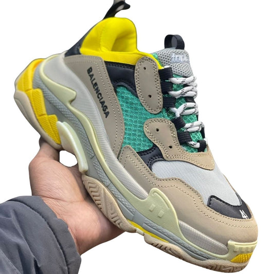 Triple S Leather Sneakers Running Shoes For Men - 41 / Grey-Green-Yellow - Shopaholics