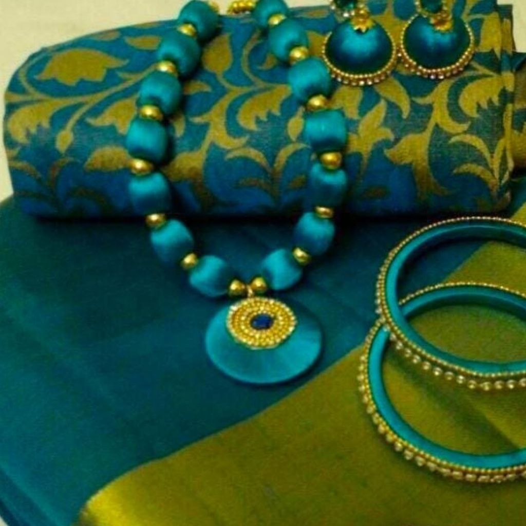 Tusser Silk Bavanchi Border Saree With Blouse For Women - Green - Shopaholics