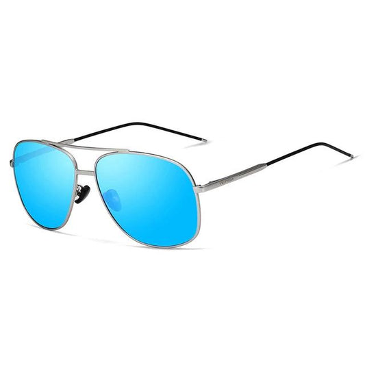 Stainless Steel Aviation Sunglasses for Men - Silver Blue - Shopaholics