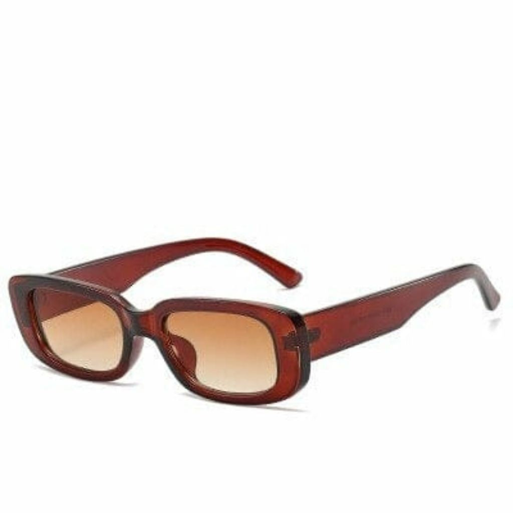 Vintage Fashion Narrow Square Frame Rectangle Sunglasses For Women - Brown - Shopaholics