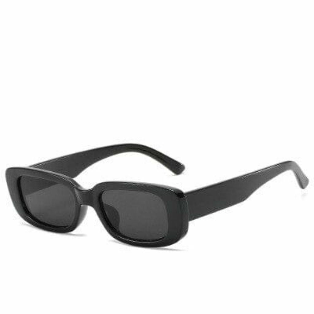 Vintage Fashion Narrow Square Frame Rectangle Sunglasses For Women - Black - Shopaholics