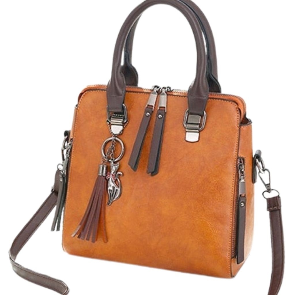 Vintage Pu Leather Handbag For Women - Khaki - Shopaholics