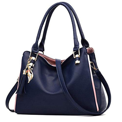 Blue Pu Leather Tassel Handbag For Women - Blue - Shopaholics