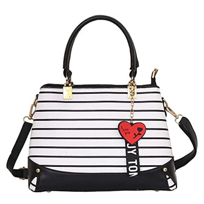 Black And White Stripes Fashion Handbag For Women - Black - Shopaholics