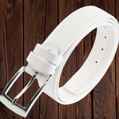 White Textured Formal Solid Synthetic Belts For Men - White / 28" - Shopaholics