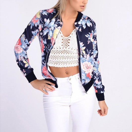 Women Floral Print Jacket With Long Sleeve - S - Shopaholics