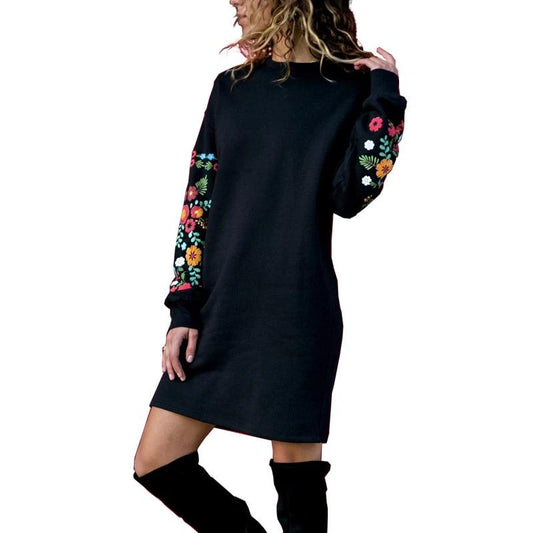 Elegant Floral Print Long Sleeve O-Neck Midi Dress - Shopaholics