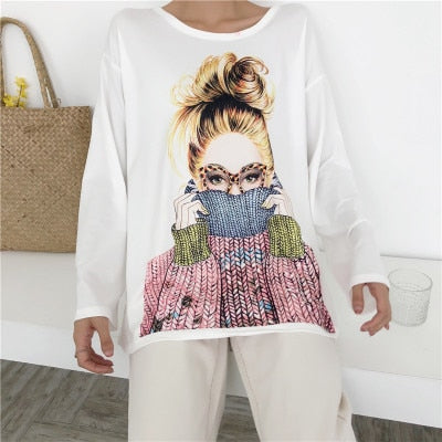 Autumn Women Cartoon Print T-Shirt for Her - PaoL 801 / XL - Shopaholics