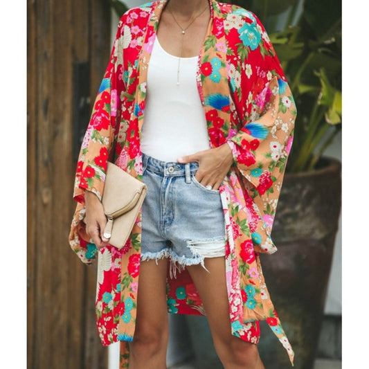 Women Floral Casual Coat - Red / S - Shopaholics